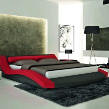 Bedroom Thumbnail size Bedroom Amazing Big Space Bedroom Design With Modern Gray And Red CotPillowMini TableLampWatchBooksWall PaintAmazing Green Dark WallTV ScreenLarge Fur Rug With Dark Color And Best White Flooring A Great Big Space Bedroom for Modern Home Design