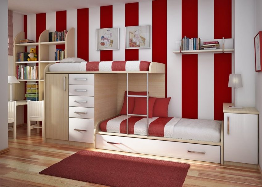 Teen Room Large-size Amazing Red And White Wall Color For Home Modern Design Room With Wooden Floor And Furniture Teen Room
