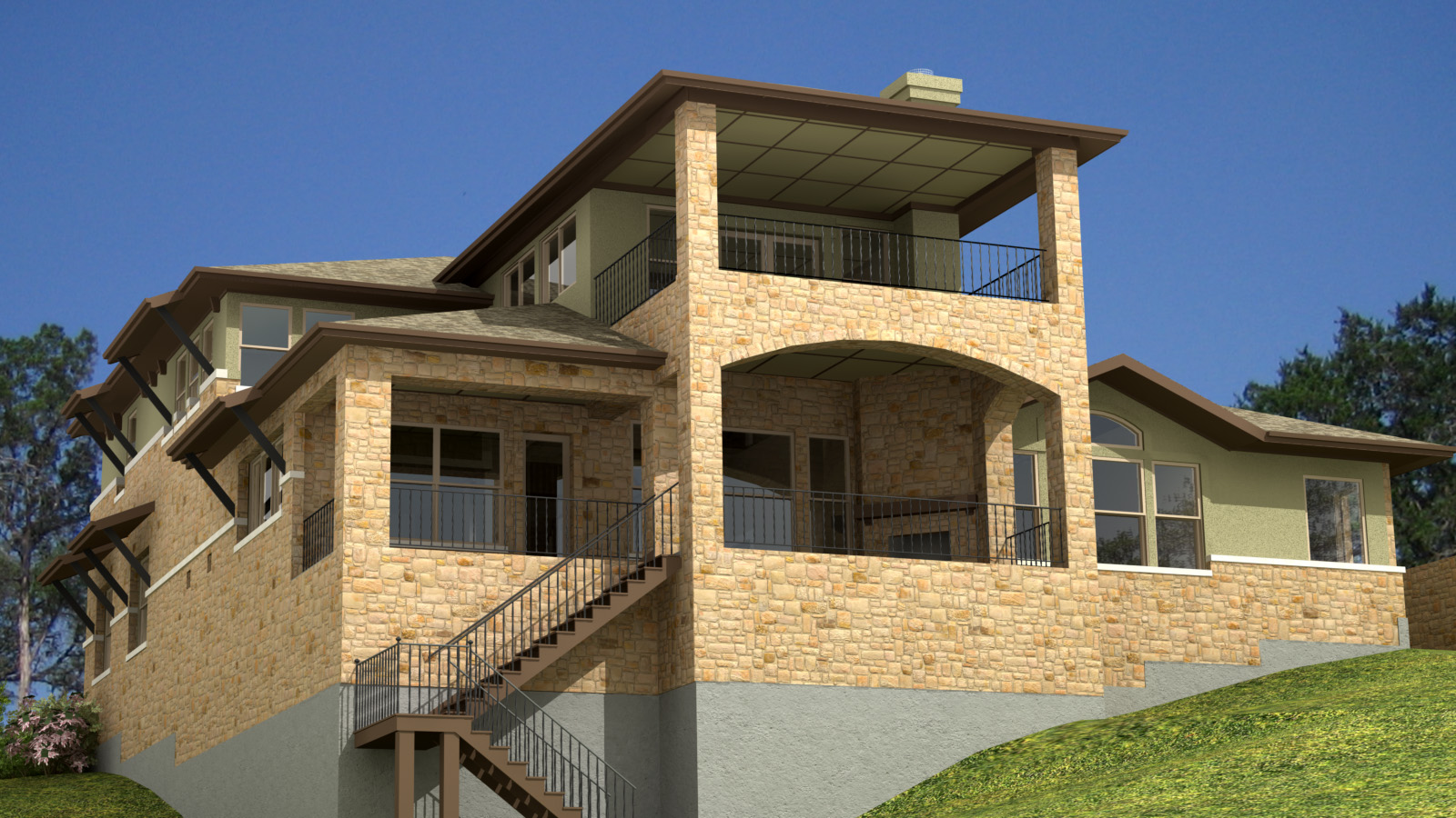 Architecture House Design Great Hillside House Plans Design With Exposed Natural Stone Exterior And Safety Iron Rail Also Good Outside View Point Interesting Hillside House Plans Design Architecture