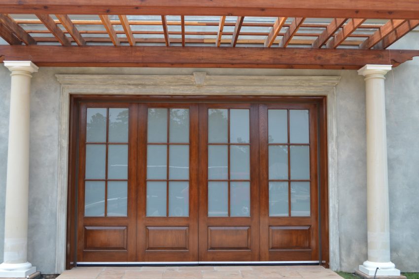 Ideas Awesome Garage Wooden Door With Stained Wooden Material And Wooden Laminated Floor Ideas With White Wall Best Wooden Rooftop Floor For Insipiring Design Concept Architecture Ideas Using Garage Wooden Door for You Safety Car