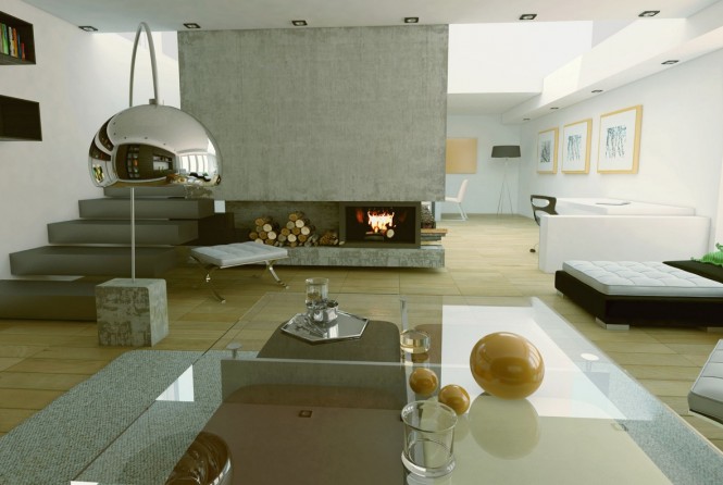 Living Room Large-size Awesome Glass Table Combine With Fireplace For Modern Living Room Design Ideas Living Room