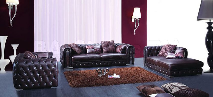 Furniture + Accessories Awesome Living Room Furniture Set Ideas With ELegance Tufted Leather Sofa Brown Fur Rug Pillow Glass Magazines Accessories White Curtain Wall Stained Wooden FLoor And Pendant Lamp  Tufted Leather Sofa Living Room for Amazing Home Furniture