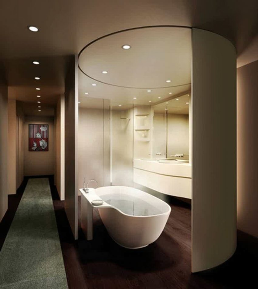 Bathroom Medium size Bathroom Design Ideas With Best Ceramic Wall Cute Lamp Modern Mirror With White Tub And Brown Laminated Floor