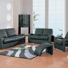 Furniture + Accessories Modern Home Interior With Contemporary Leather Furniture With Brown Sofa Gray Wall Long Glass Window Glass Simple Lamp Black Fur Rug And Luxury Flooring Contemporary Italian Leather Furniture