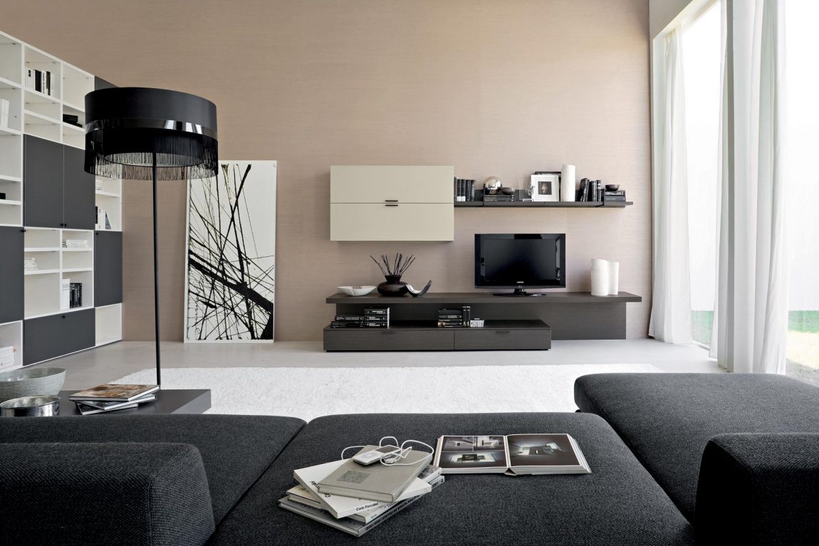 Interior Design Large-size Black Furniture Sofa And Lamp With Black And White Storage For Modern Living Room Design Ideas Interior Design