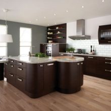 Kitchen Thumbnail size Brown Stained Wooden Cabinet For Modern Kitchen Decor With Backsplash White Ceiling Small Lighting White Pendant Lamp Modern Marble Appliance And Wood Flooring Kitchen Ideas