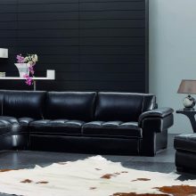 Furniture + Accessories Modern Home Interior With Contemporary Leather Furniture With Brown Sofa Gray Wall Long Glass Window Glass Simple Lamp Black Fur Rug And Luxury Flooring Contemporary Italian Leather Furniture