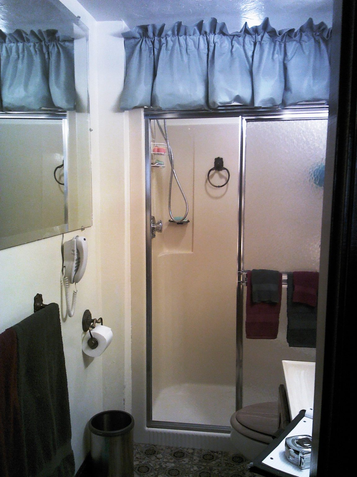 Bathroom Large-size Decorating A Small Bathroom With Shower Glass Bathroom Trash Box Towel Wipes Telephone Wash Basin And Small Curtain Bathroom