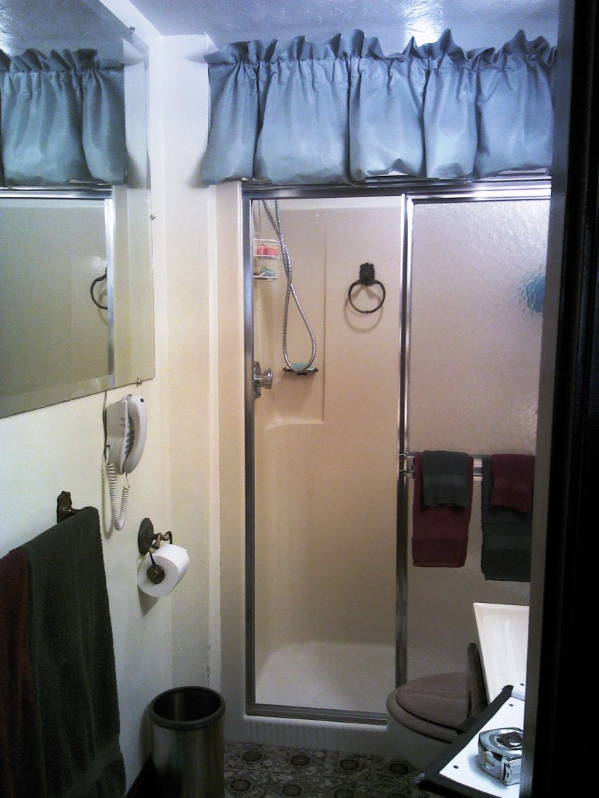 Bathroom Decorating A Small Bathroom With Shower Glass Bathroom Trash Box Towel Wipes Telephone Wash Basin And Small Curtain Decorating A Small Bathroom