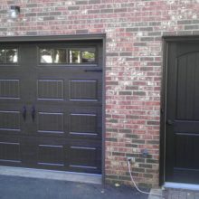 Exterior Design Thumbnail size Durable Brown Wooden Garage Doors Set Classic With Brick Stone Wall Design Ideas Cool Door Design For Your Garage Room New Style And Inspiring For Concept Of Home Building Ideas