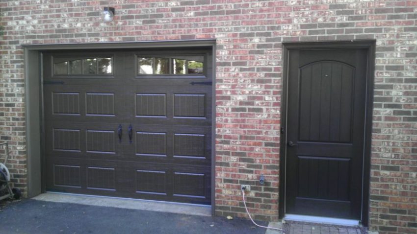 Exterior Design Durable Brown Wooden Garage Doors Set Classic With Brick Stone Wall Design Ideas Cool Door Design For Your Garage Room New Style And Inspiring For Concept Of Home Building Ideas Wooden Garage Design for Modern Home