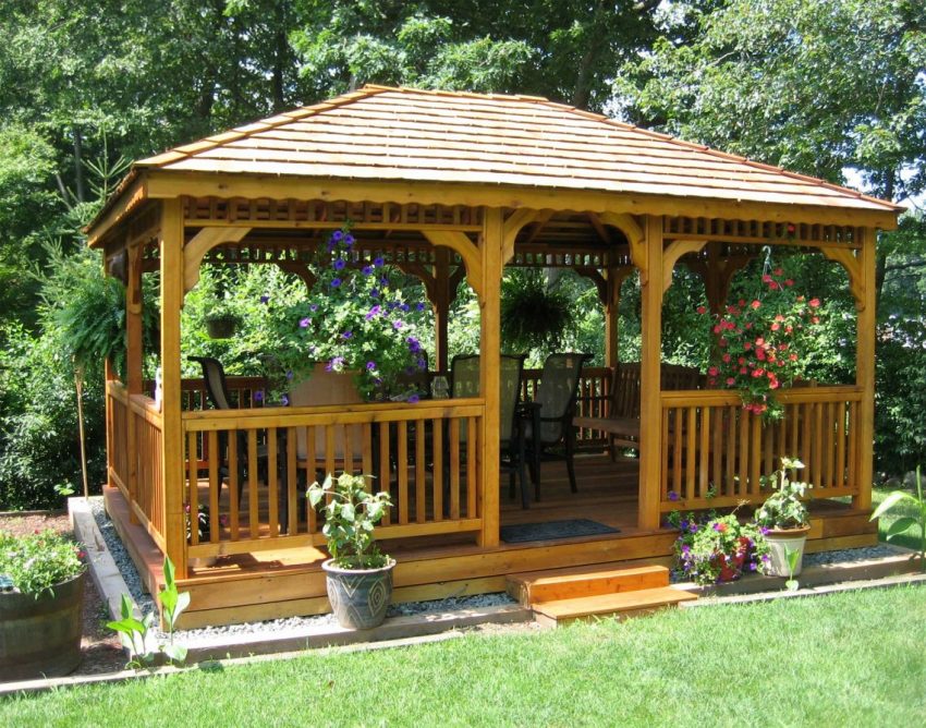 Architecture Exterior Inspiring Design Of Gazebo Ideas With Wooden Accent The Columns And Fence Surrounded By Forest View Wonderful Designs Of Exterior Taking Gazebo Ideas Inspiring You Hottest Home Design Trends Forest View