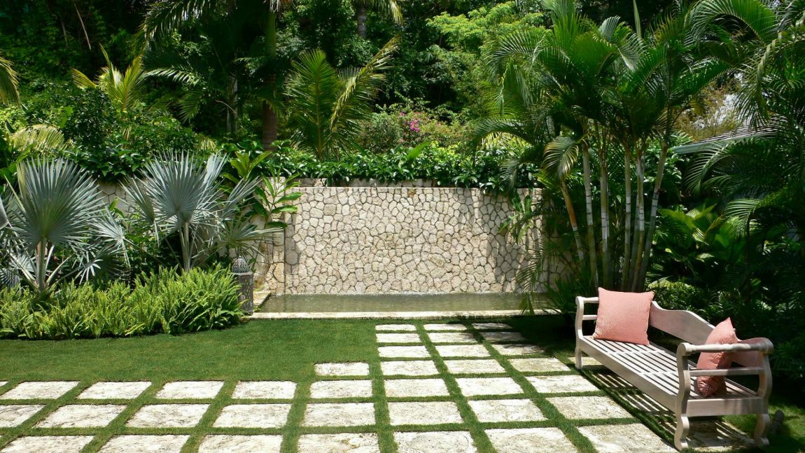 Garden Large-size Formal Garden For Small House Landscaping Ideas With Several Planting Tree Grass Flower Growth And Stone Fence Design Ideas Garden