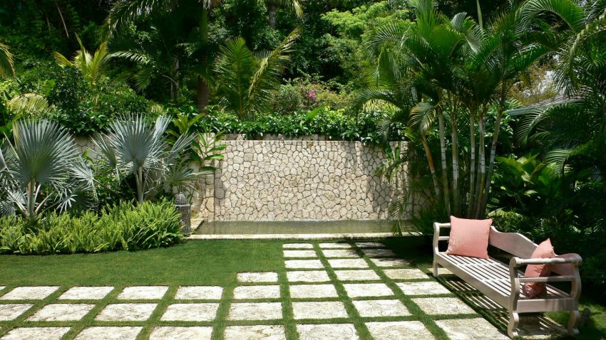 Garden Medium size Formal Garden For Small House Landscaping Ideas With Several Planting Tree Grass Flower Growth And Stone Fence Design Ideas