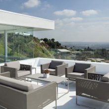 Furniture + Accessories Thumbnail size Grey Cushioned Chairs With Modern Roof Terrace Coffee Table Glass Window White Flooeing Ideas Best View For Inspiring Hill And Downtown Views For Choosing Home Design Ideas