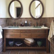 Bathroom Thumbnail size Inspiring Oval Bathroom Mirror Designed In Simple Shape With Strong Wooden Frame Painted In Brown