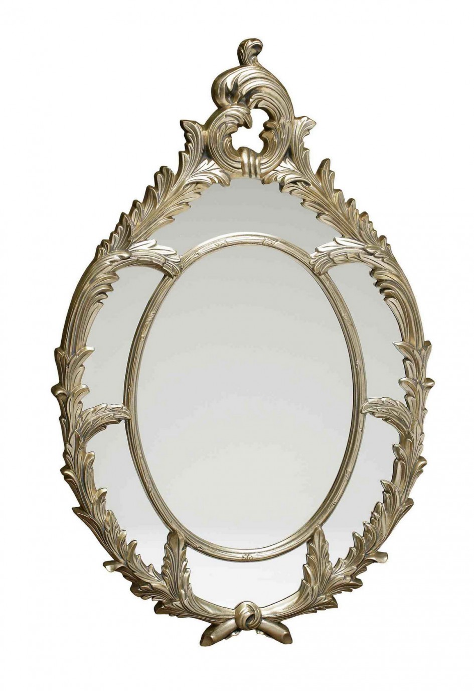 Intriguing Oval Bathroom Mirror Designed In Very Good Shape With Many Unique Carvings In The Whole Side Of The Frame Bathroom