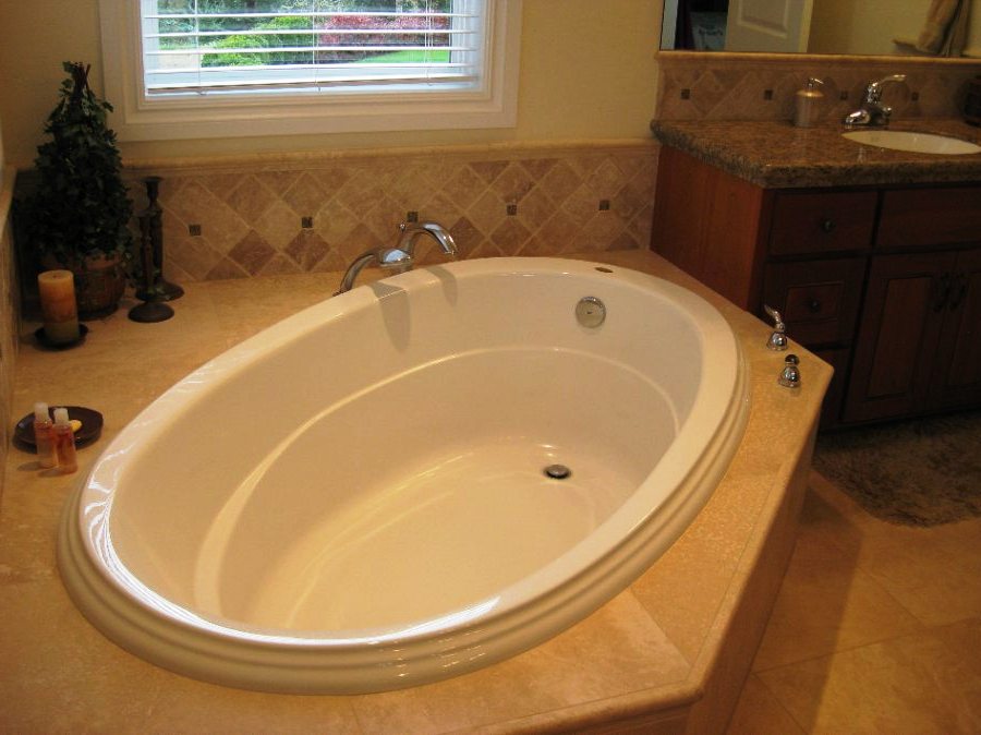 Jacuzzi Tub Ideas With Bathroom Vanity Design With Modern Faucets And Marble Floor For Bathroom Design Ideas And Faced Venetian Blind For Bathroom Interior Design Ideas With Oval Shaped Bathroom