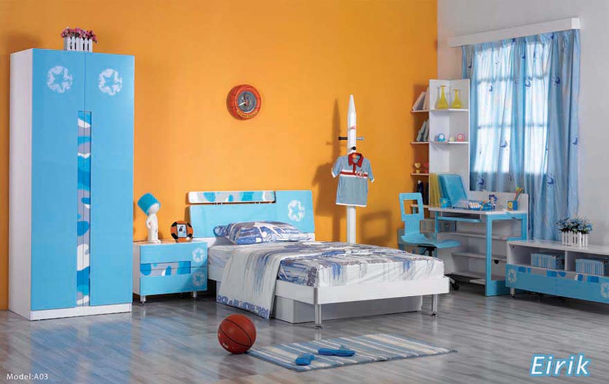 Kids Bedroom With Modern Blue Design Furniture IdeasBasket BallCupboardCute LampMini TablePillowT ShirtChairStorage BookRug Window Blue Curtain And Best Floor Kids Room
