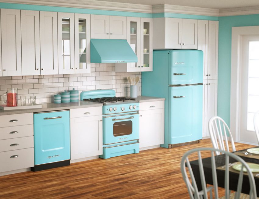Kitchen Medium size Lovely Light Blue Mix White Color For Kitchen Room Color Ideas With Modern Cabinet Glass Door Jar Stove Glass Appliance Window Chair Table And Laminated Floor Ideas