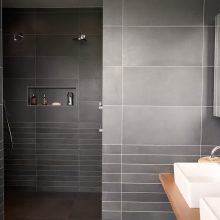 Bathroom Nice Bathroom With Laminated Gray Wall Bathtub Ceramic Accessories Small Window Glass Shower Cair And Slipper Contemporary Bathroom Design with Modern Relaxing Space