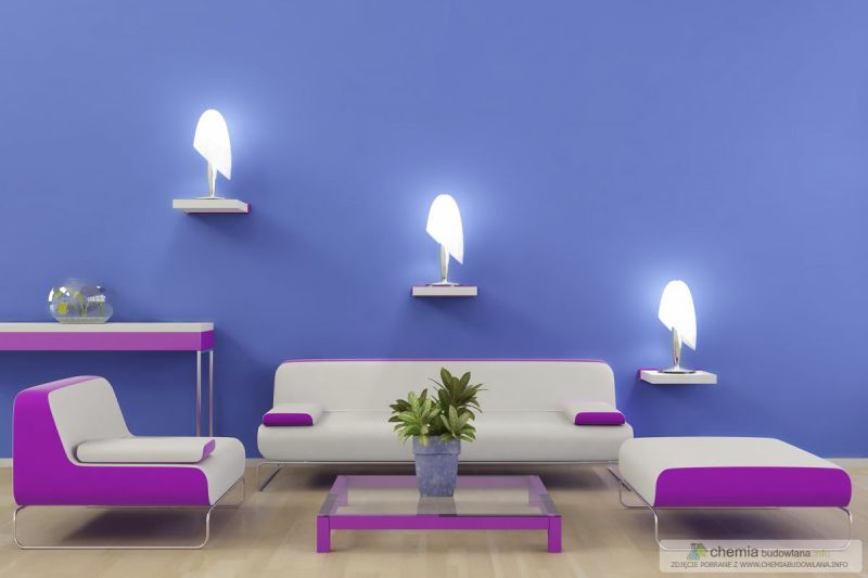 Minimalist Blue Light Wall Paint Color For Living Room Ideas With Pendant Lamp White Combine Purple Color Sofa Funiture Glass Table Modern Flooring Idea Green Plant And Accessories Ideas For Amazing Living Living Room
