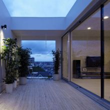Garden Thumbnail size Modern Apartment With Balcony Design Lighting Indoor Garden Home Interior With Wall Lighting And Ceiling Stained Wooden Floor Glass Railing And Some Green Planting For Fresh Decor