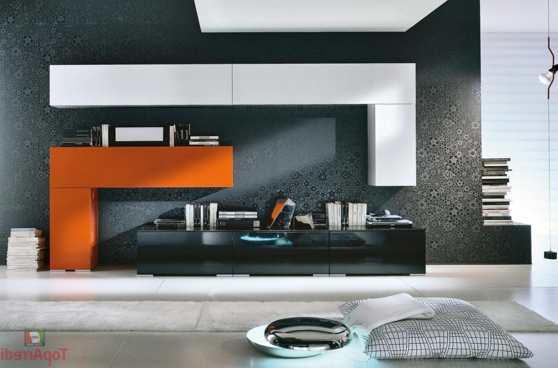 Interior Design Large-size Modern Interior Design With Black Wall And Storage Book With Single Pillow Interior Design