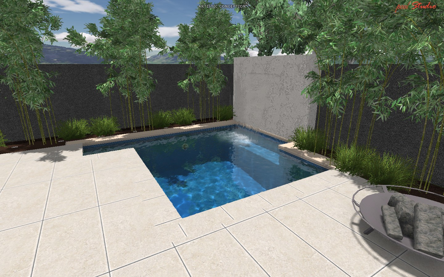 Modern Small Swimming Pool Desig Ideas With Style Fence And Green Plant Modern Floor Ideas Pure Water Clear Sky Good View And Cool Shapes For Exterior Concept Pool Pool Design