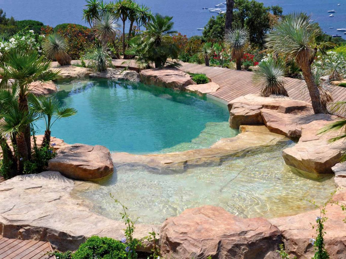 Pool Design Large-size Natural Swimming Pool Design Ideas With Good View Several Plant Pure Water Amazing Pool Design Clear Sky For Feel Fresh  Pool Design