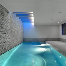 Pool Design Nice Swimming Pool Ideas With Luxury Pool Mosaic Wall Tile Modern Floortile Ceiling Lighting For Rectangle Indoor Swimming Pool Design  Glamours-Large-Swimming-Pool-Ideas-with-LED-Lighting-Luxury-Resort-Sitting-Area-Chair-and-Table-Plants-Stone-Floor-Tile-and-Star-Concept-Night-Ideas
