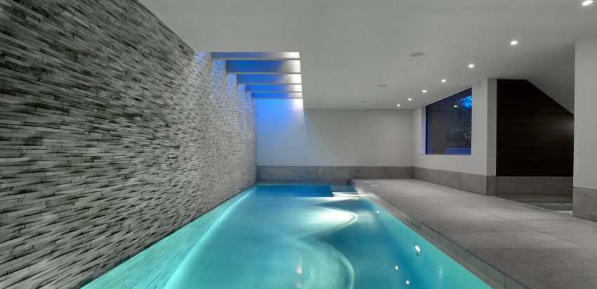 Pool Design Medium size Nice Swimming Pool Ideas With Luxury Pool Mosaic Wall Tile Modern Floortile Ceiling Lighting For Rectangle Indoor Swimming Pool Design 