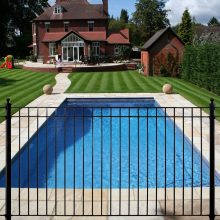Pool Design Marvelous Backyard With Glass Fence Swimming Pool Ideas Simple Shape Block Floortile Design Flower Growth Green Plant And Grass For Exterior Pool Design Safety with Swimming Pool Fencing