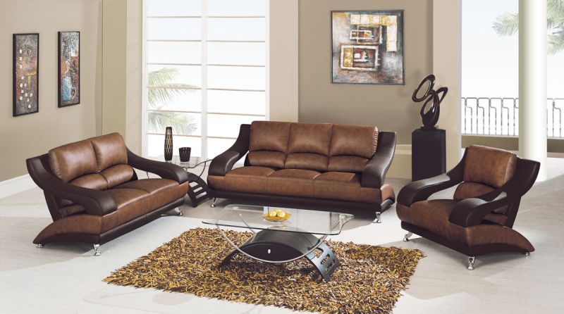 Simple Living Room Table Set Furniture With Brown Sofa And Black Frame Galss Table And Cute Fur Rug On Modern Stained Flooring Ideas Small Window Wall Paint And Wall Picture For Interior Decor Ideas Furniture + Accessories