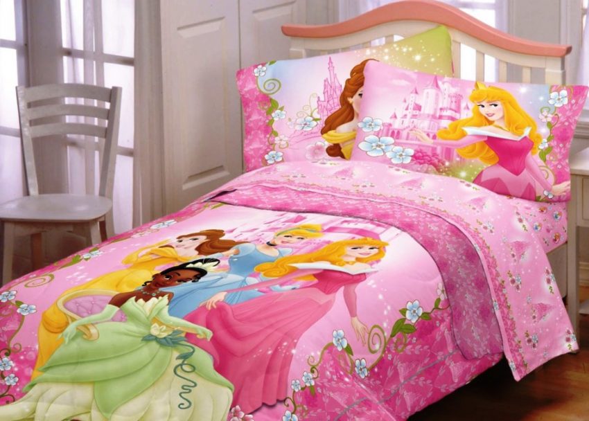 Bedroom Medium size Small Cinderella Bedroom Design For Kids Room Design Ideas For Girl And Bedding Theme With Pink Headboard Design With Cute Pink Color And Wooden Flooring And Pink Cinderella Quilt