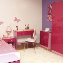 Kids Room Thumbnail size Amazing Children Bedroom Furniture With Pink Color Concept Interior Table And Chair Cute Chest Of Drawer Lamp And Butterfly On Wall Paint Ideas Pillow And Cot Amazing White Fur Rug White And Laminated Wooden