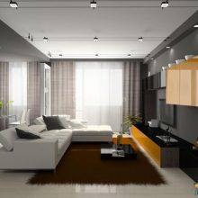 Living Room Thumbnail size Amazing Living Room Lighting With Modern Sofa Furniture Brown Fur Rug Simple Table Modern Long Table Green Plant Curtain For Window Best Wall Paint Color Modern Flooring Ideas Wall Storage And Accessories