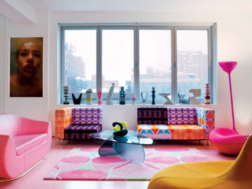 Furniture + Accessories Apartment Interior Pretty Pinky Apartment Living Room Decorating Themes Escorted By Multi Colored Sofa Couch As Well As Chic Glass Table On Pink Floral Rug Also Cute Pink Floor Lamp Plan Multi-Color Sofa of Modern Sofa Bed Designs