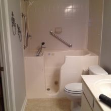 Bathroom Thumbnail size Attractive White Acrylic Walk In Drain Soaking Wheelchair Accessible Bathtub Escorted By Stainless Steel Steam Shower Tub Combo As Well As White Toto Toilet As Well As White Veneties Bathroom In Small