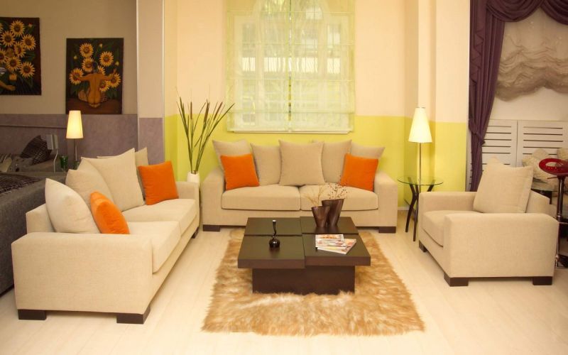 Furniture + Accessories Cozy Small Living Room Interior Design With Beautiful Furniture For Lovely Corner Red Sofa And Hanging Pendant Lighting Over The Dark Brown Square Table Beautiful and Tiny Apartment Interior Design with Sofa Beds Furniture