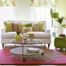 Interior Design Thumbnail size Decorating Ideas With Luxury White Sofa And Colorful Pillow Glass Table Accessories Small Cute Chair Pink Fur Rug On Laminated Wooden Floor Window With Modern Curtain Accessories Furniture