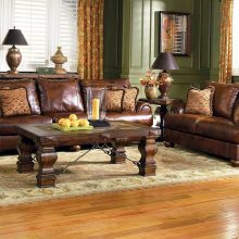 Living Room Thumbnail size Decorations Interior Apartment Living Room And Wooden Flooring Design And Solid Wood Coffee Table With Vintage Brown Leather Sofa And Vintage Area Rugs For Small Living With Carving On The Legs
