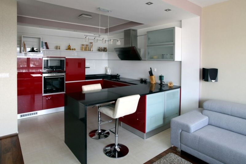 Interior Design Apartment Ideas Splendid Modern Small Apartment Design In Slovakia Uncovering Modern Details With A Twist Of Charming Glossy Red Accent Kitchen Cabinets Interior Design