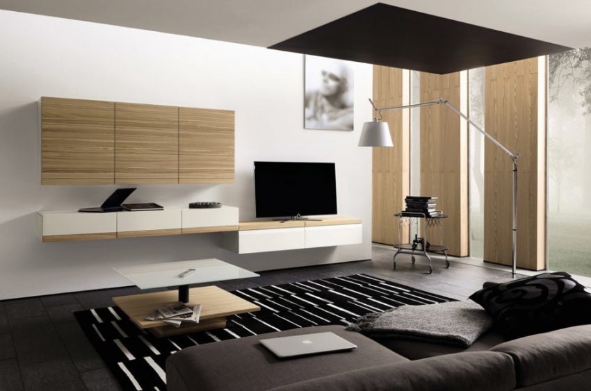 Bedroom Medium size Modern Living Room Design Ideas With Tv Wall Unit Design Black Floor Masculine Decoration Ideas From White Wall Interior With Wide Black Brown Sofa Design