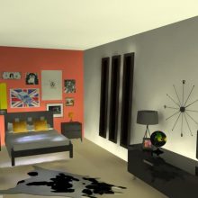 Bedroom Thumbnail size Orange Wall Style Escorted By Black Sleek Drawer Also Skin Rug Escorted By Lamp Side Also Comfortable Bed Escorted By Yellow Cushion Small Bedroom Decoration Scheme