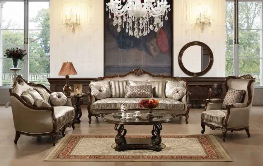 Living Room Medium size Vintage Decorations For Living Room Interior And Chandelier And Optimize Silver Light Sofa Set With Polished Wood Coffee Table And Carpet Flooring Design With Classic Living Room Furniture Sets