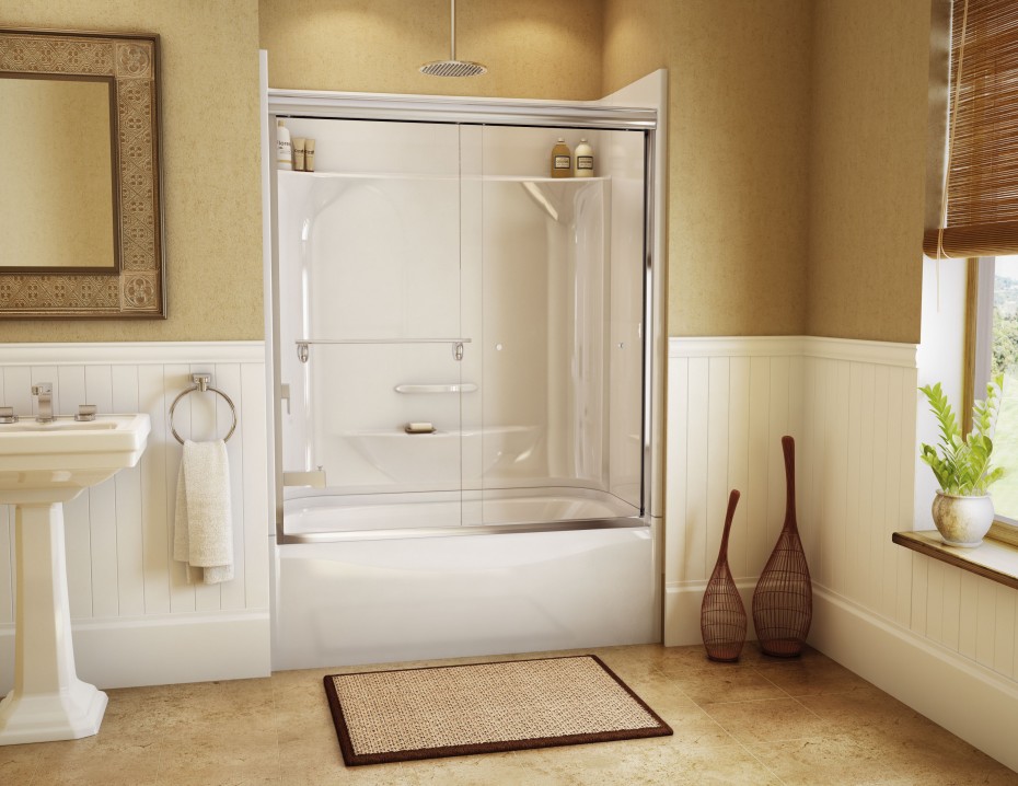 White Modern Soaking Tub Escorted By Clear Glass Shower Cubicle As Well As Shower Tub Combo Inside As Well As Cool Rain Head Shower Chrome Polished In Modern Half Bathroom Scheme Bathroom