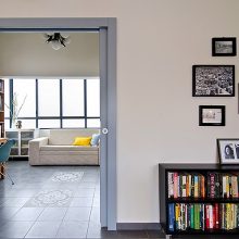 Apartment Thumbnail size Cool Hallway Decoration With Black Wooden Bookshelves By White Wall With Photo Gallery