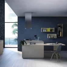 Kitchen Thumbnail size Fantastic Blue Kitchen Design With Simple Island Before Large White Storage With Seating Facing Wooden Bench