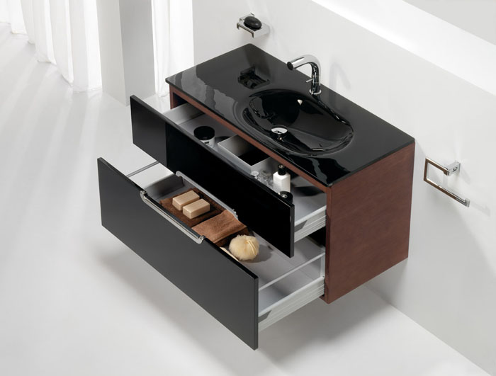 Astonishing Wall Mounted Black Sinks And Cabinets Drawers With Stainless Towel Hanger Bathroom